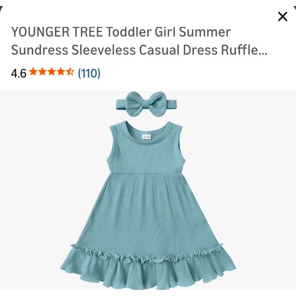 Younger Tree Toddler Girl Blue Ribbed Sleeveless Ruffle Sundress Headband Set 4T